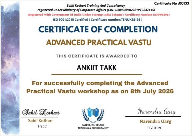 Advanced Practical Vastu — Certificate of Completion
